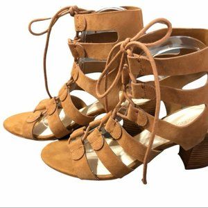 Marc Fisher Patsey Sandal Heel Brown Suede Leather Strappy Lace Up 9.5 M Shoe
